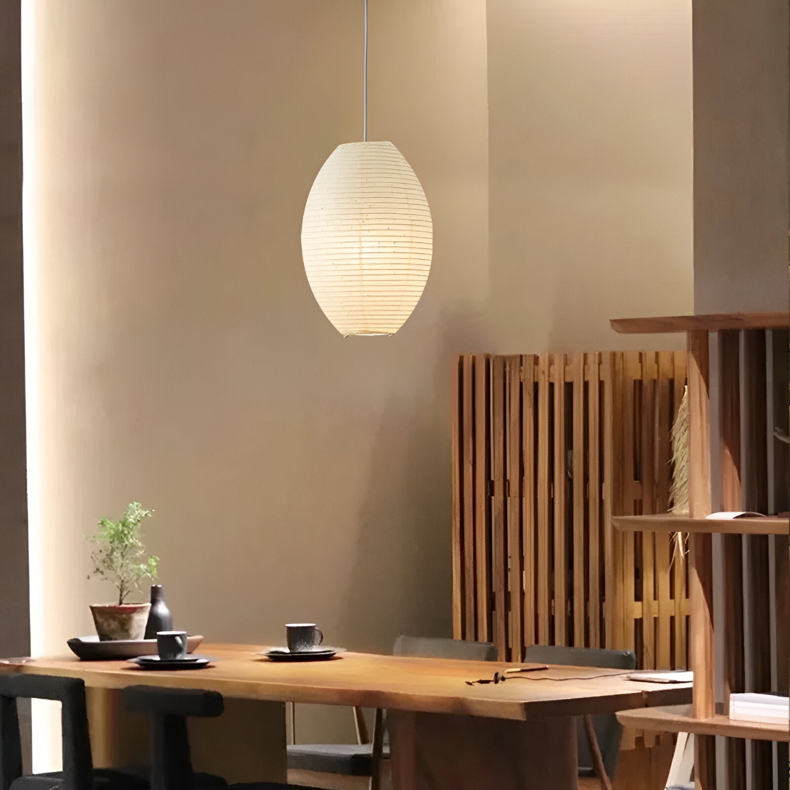 Traditionele Japandi Wabi-Sabi elliptische papieren hanglamp HL3495