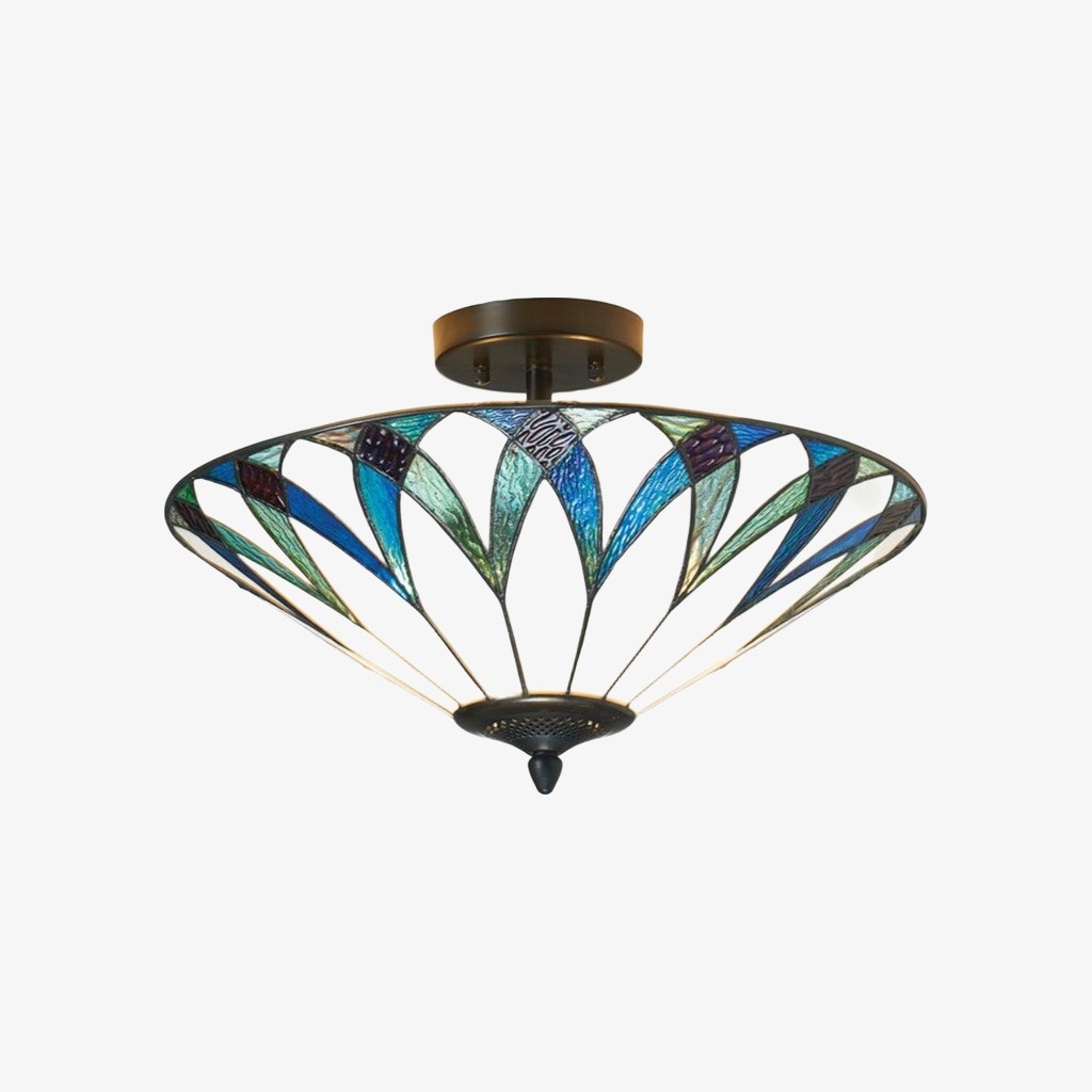 TF Allanton Tiffany plafondlamp met halfverzonken kap - kap met art nouveau-patroon voor woon- of eetkamer HL2204