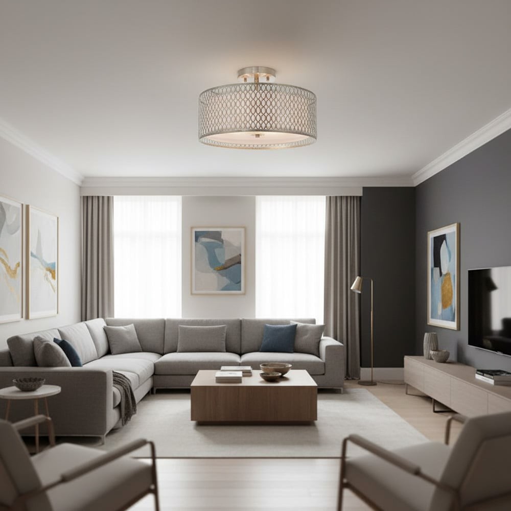 Liorin Moderne plafondlamp met 3 lichtpunten in mesh-design - dimbaar voor woonkamer HL1825