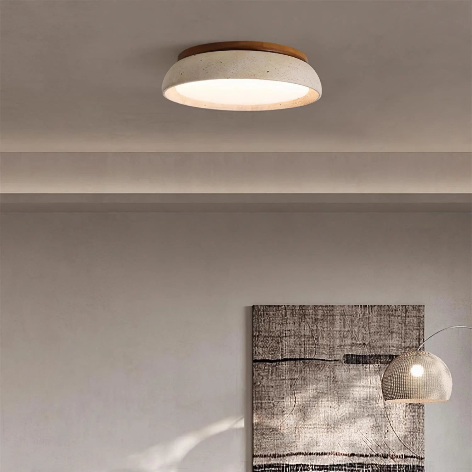 Ronde Travertijn Plafondlamp - Moderne Houten Lamp voor Eetkamer HL1297
