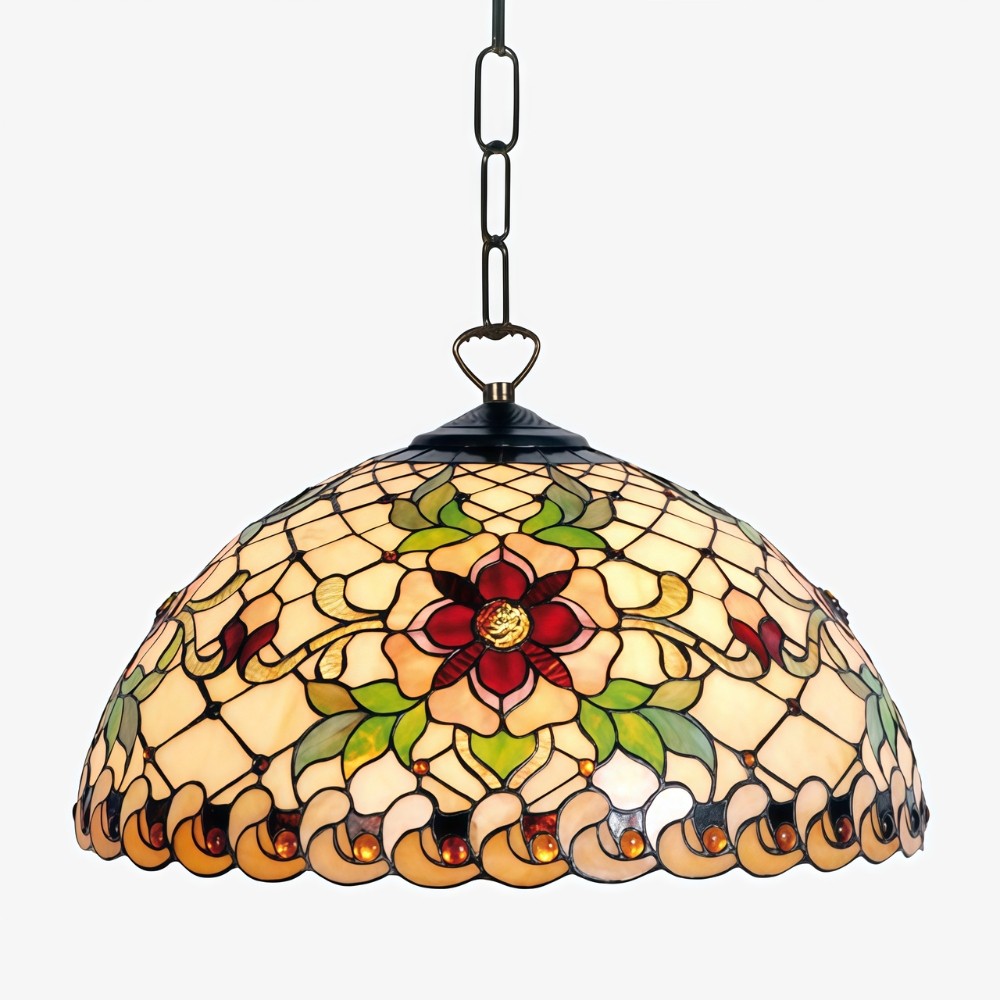 TF Angelique Hanglamp met Glas-in-loodkap - Kleurrijke Mozaïekkap Verstelbare Ketting Kleine Hanglamp Klassieke Decoratieve
