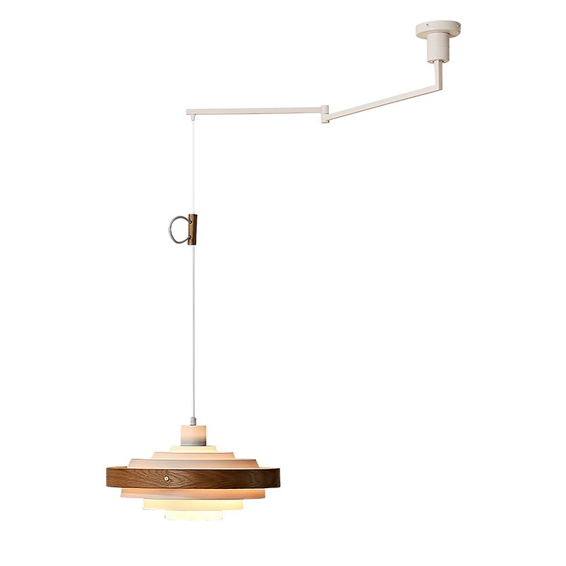 Vintage houten hanglamp met zwenkarm HL1086