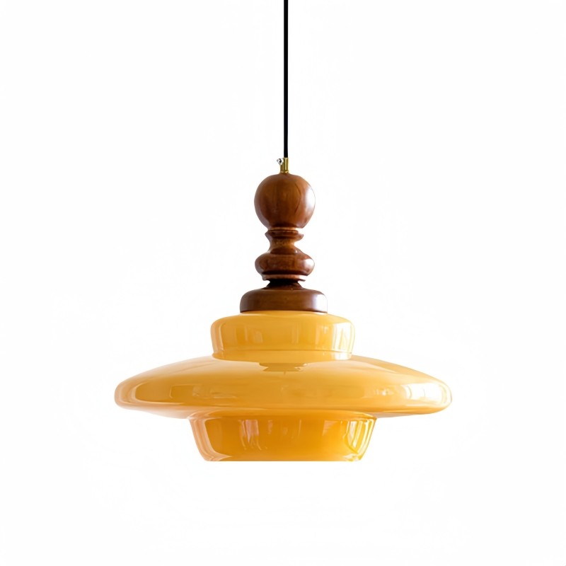 Middeleeuwse crèmekleurige glazen hanglamp HL494
