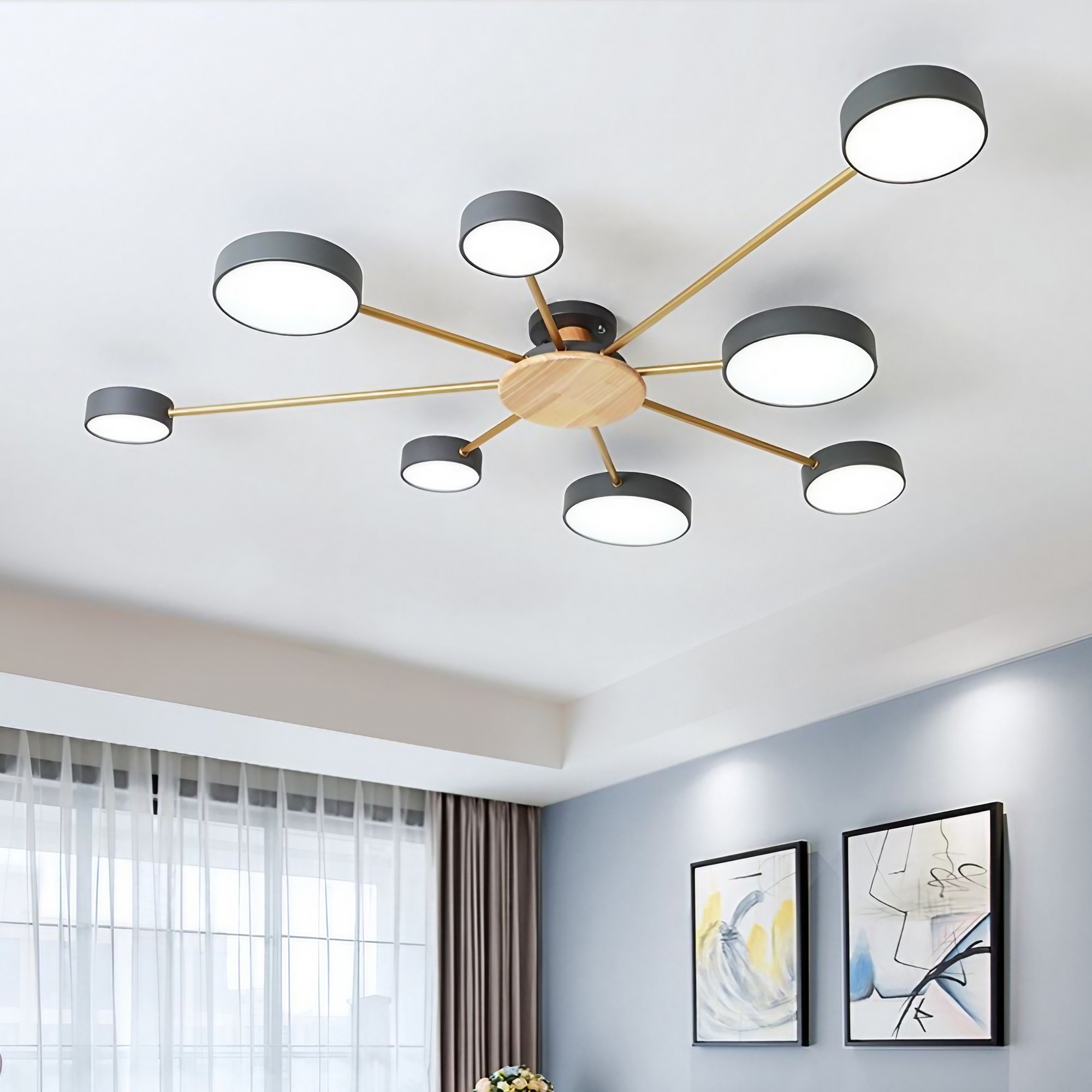 Moderne plafondlamp met takkenschijf - LED-lamp van hout voor eetkamer HL1345