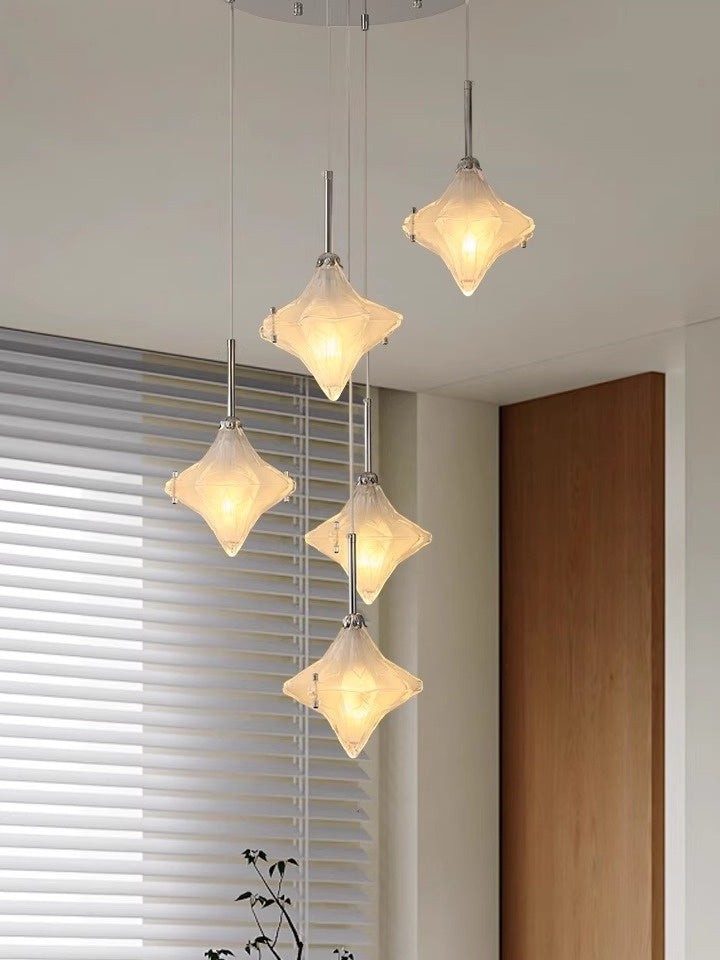 Art Deco Star Trap Hanglamp - Gematteerd Glazen Hanglamp - Astris Altair HL1795