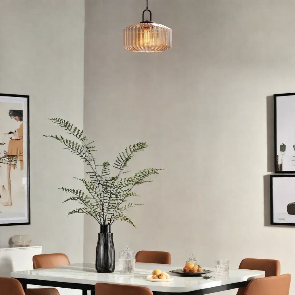 Hanglamp Met Geribbelde Glazen Pot - Modern Keukeneilandgebruik HL1043