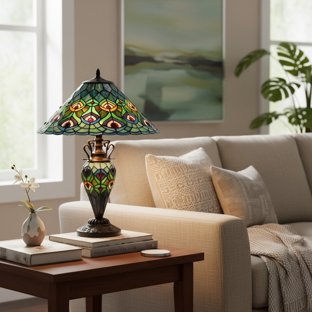 TF Oldbury bureaulamp - Handgemaakte glas-in-loodlamp voor de slaapkamer om bij te lezen HL2178