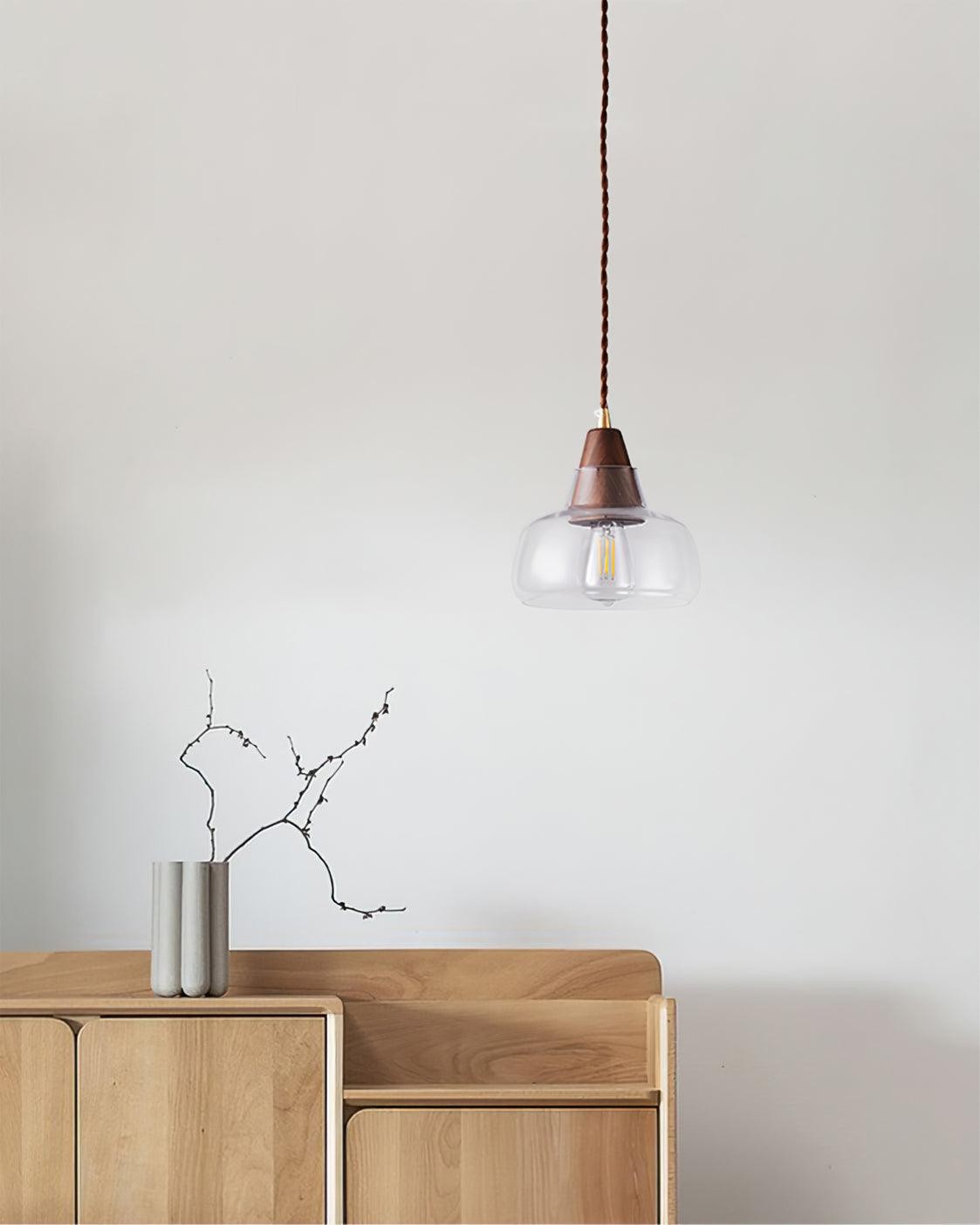 Hanglamp van notenhoutglas HL915