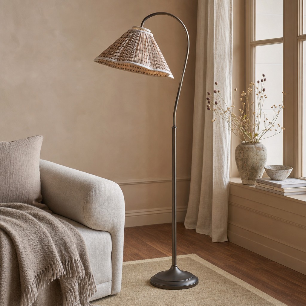 Veslin Elegante Vloerlamp met Bloemenmotief en Zwanenhals - Lamp met Bloemenmotief en Linnen Kap voor de Woonkamer HL3536