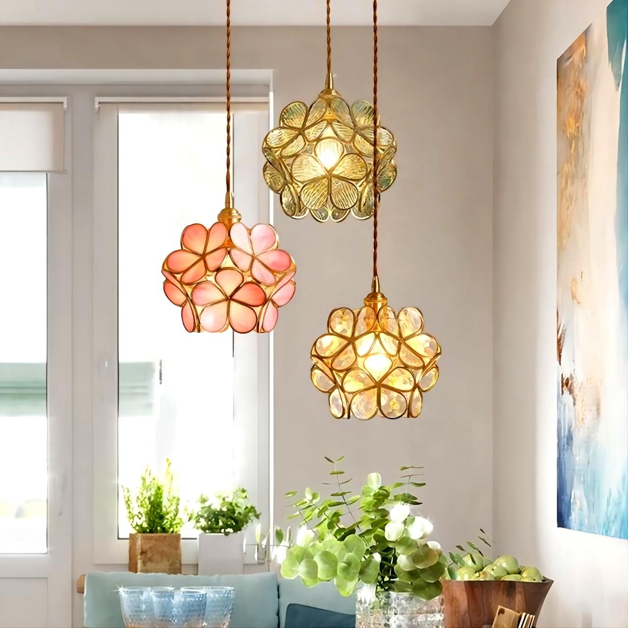 Romantische handgeblazen glazen bloemblad hanglamp HL47