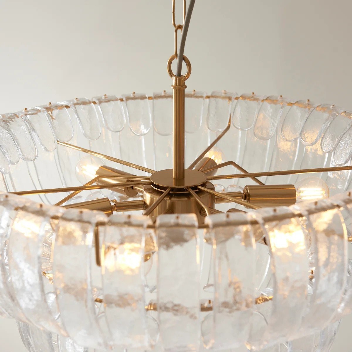 Solara hanglamp met 6 lampen in meerdere lagen - Cascaderend gebogen glas en metalen frame voor eetkamer en hal HL2102