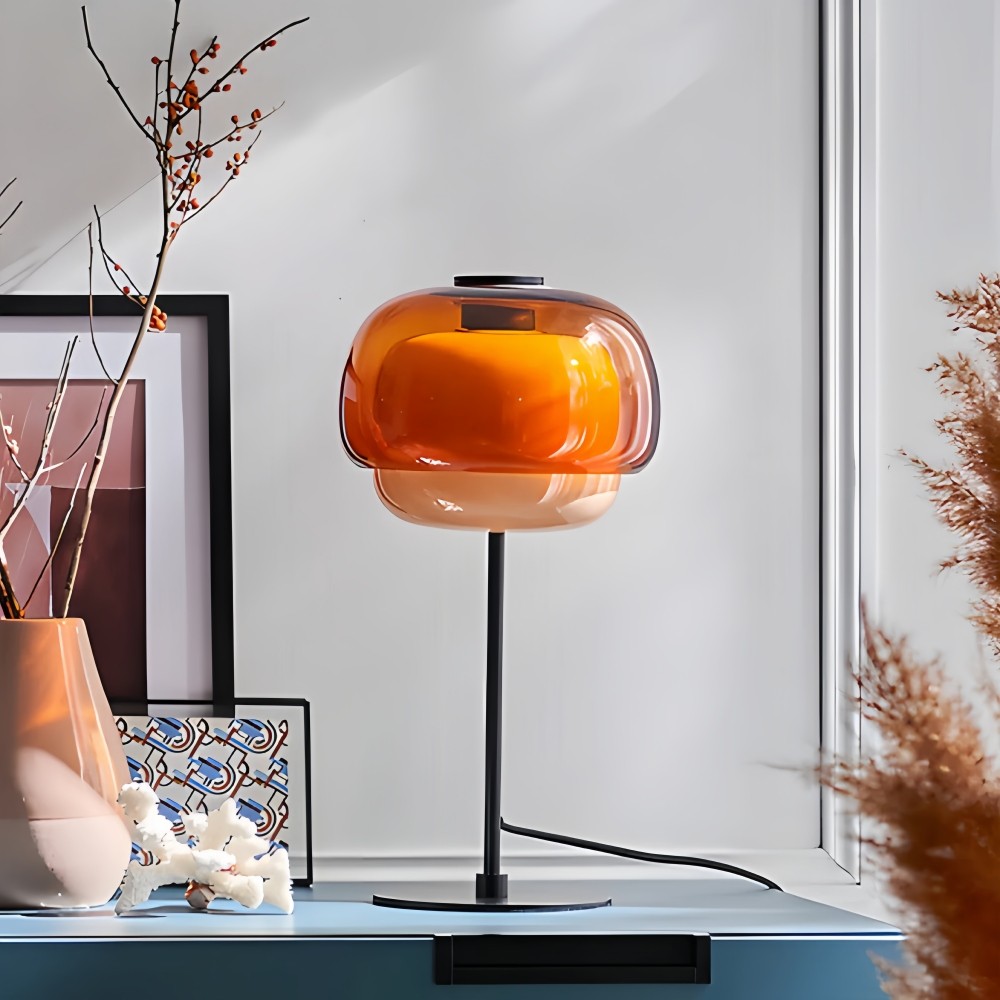 Clinco Dome Tafellamp van Gekleurd Glas - Retro Paddenstoelvormige Nachtlamp voor de Slaapkamer HL1095