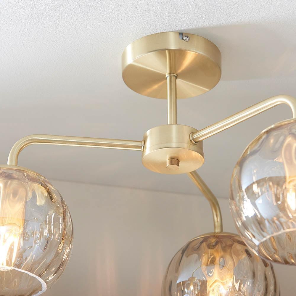 Elegante plafondlamp met 3 lampen en messing afwerking - Globe Semi-Flush Light HL1818