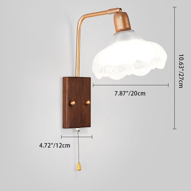 Franse ijzeren glazen bloemenwandlamp met zwenkarm en rits HL1087