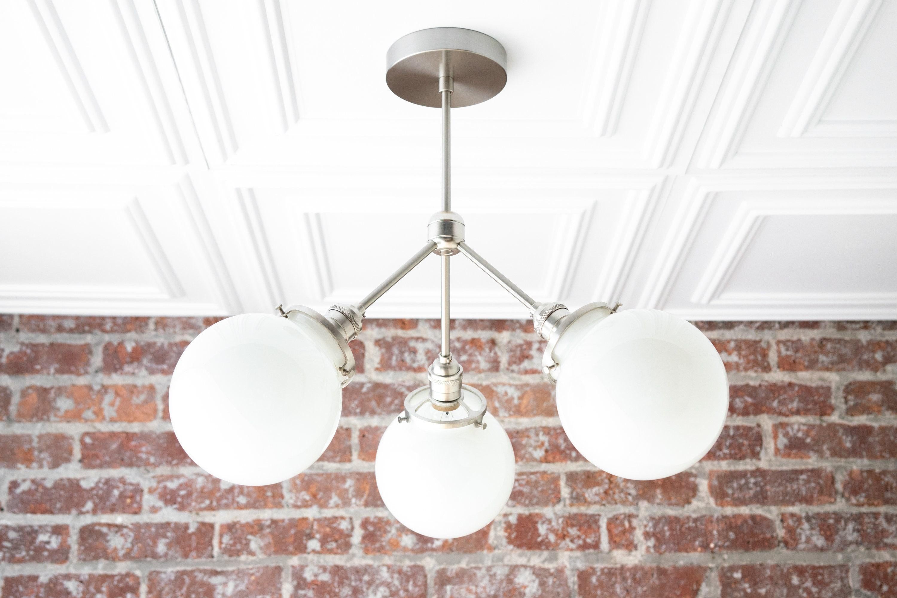 Glorica Glazen Kroonluchter - Messing Bolvormige Plafondlamp met Opaal Kap HL1692