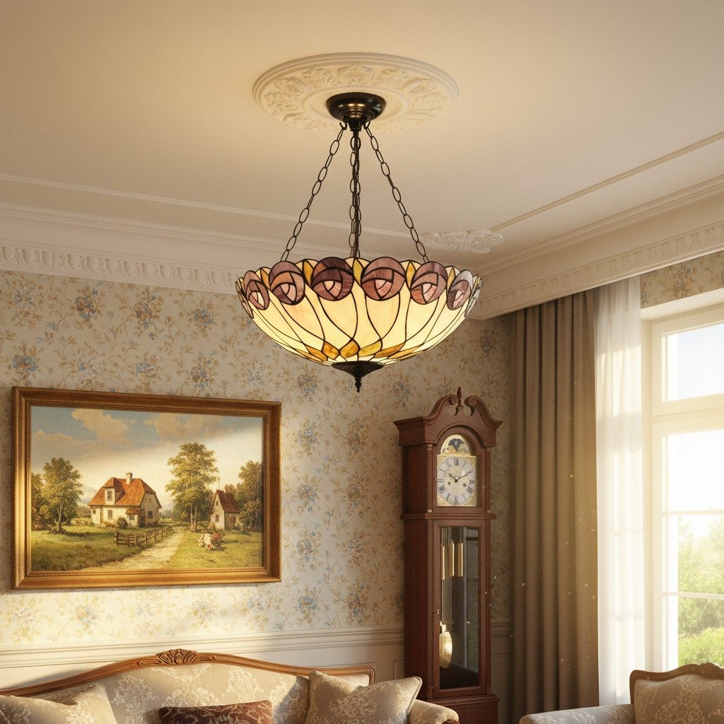 TF Hutchinson Tiffany hanglamp - Omgekeerde kunstglazen verstelbare hanglamp voor thuis HL2097