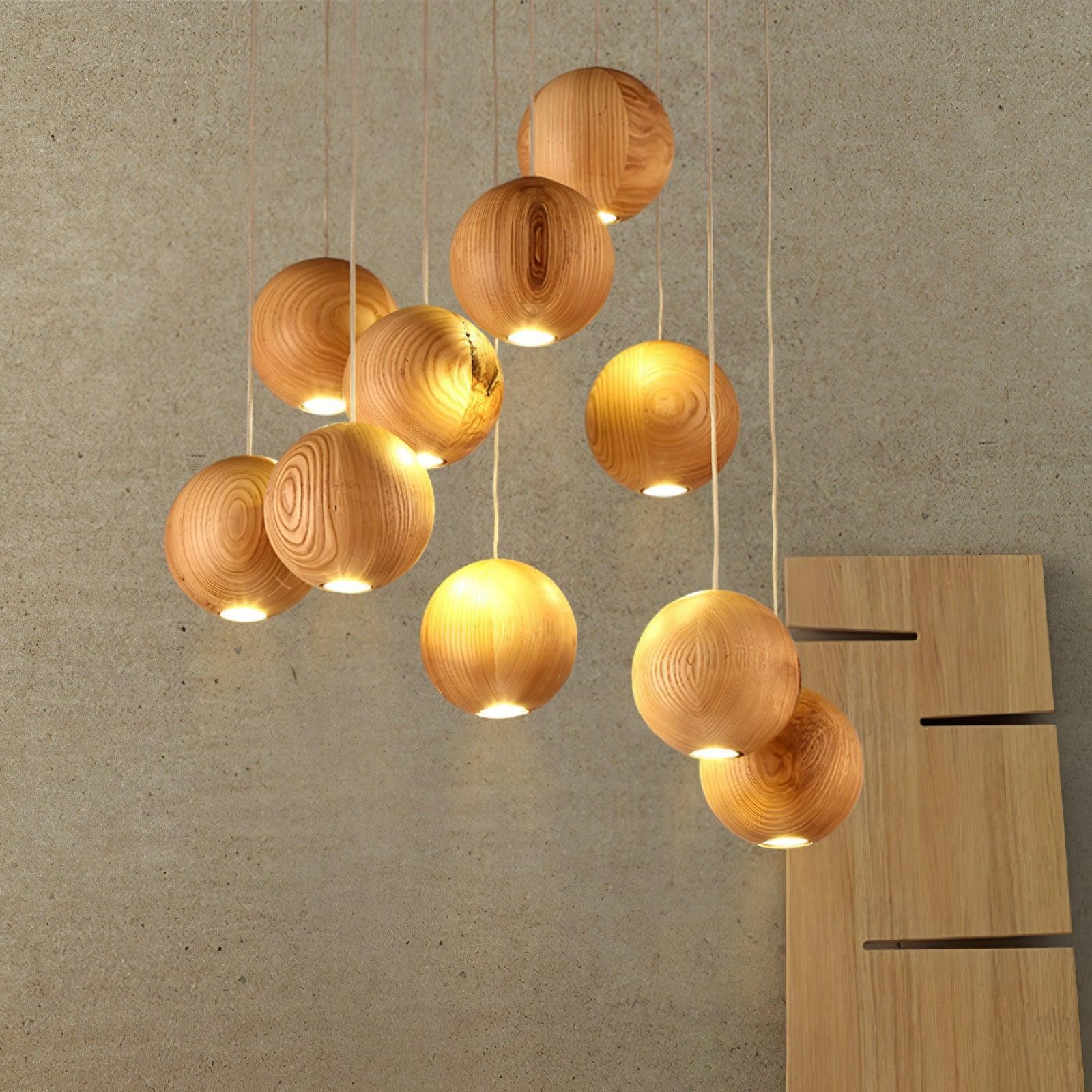 Houten bolvormige cluster hanglamp HL930