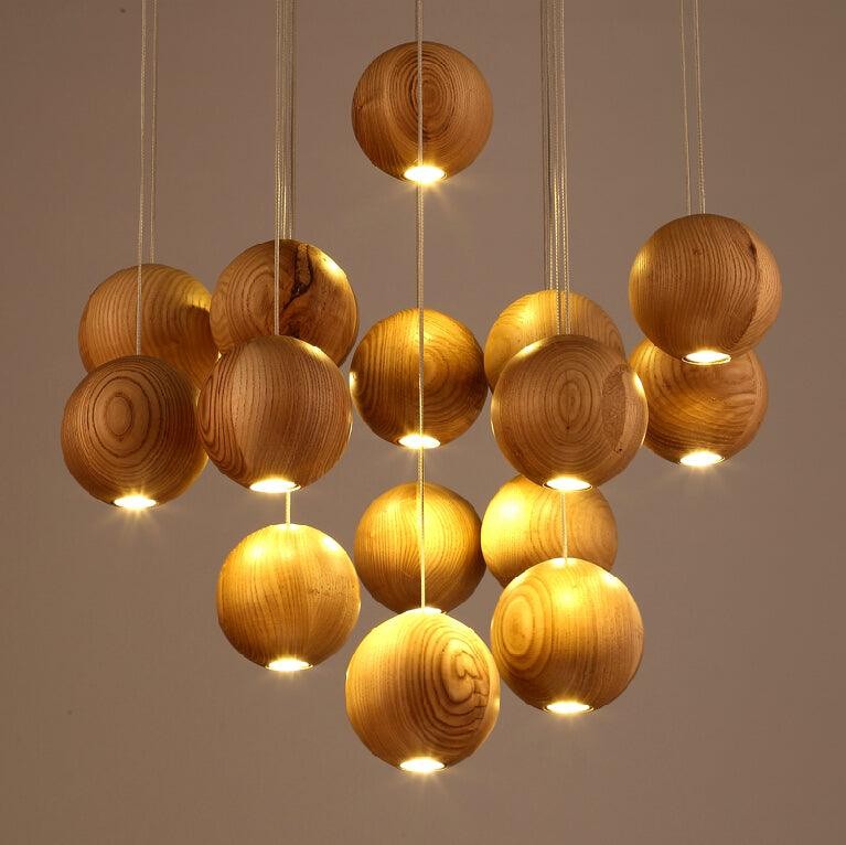 Houten bolvormige cluster hanglamp HL930
