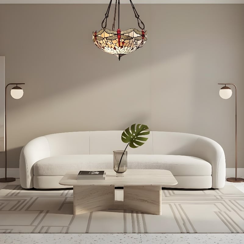 TF Dragonfly Beige Tiffany Hanglamp - Elegant armatuur van gebrandschilderd glas voor eetkamer en slaapkamer HL2068