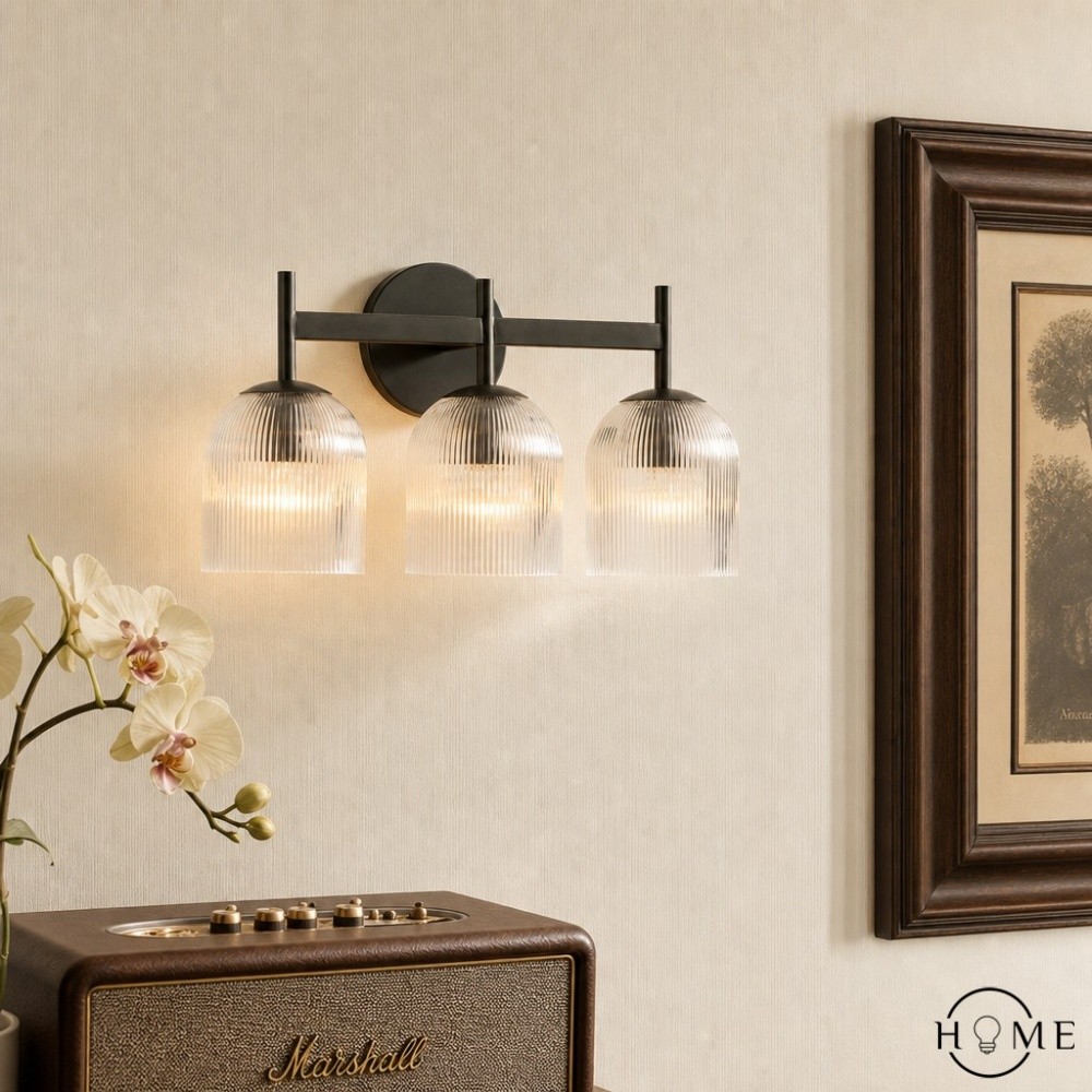 Bravira geribbelde glazen wandlamp - metalen wandlamp met heldere glazen kap HL1552