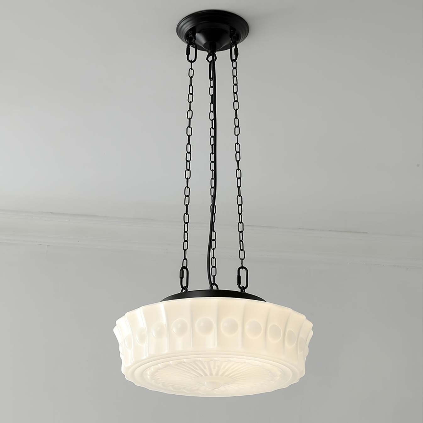 Kroonluchter met cilindervormige kap van ijzerglas HL989
