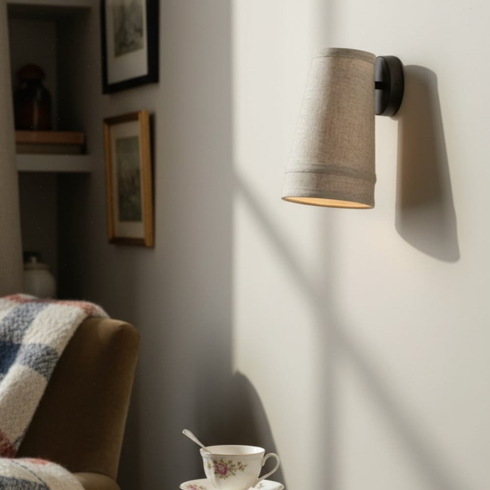 Zalen wandlamp met linnenstructuur in bronskleur - Zachte retro wandlamp voor leeshoek HL1912