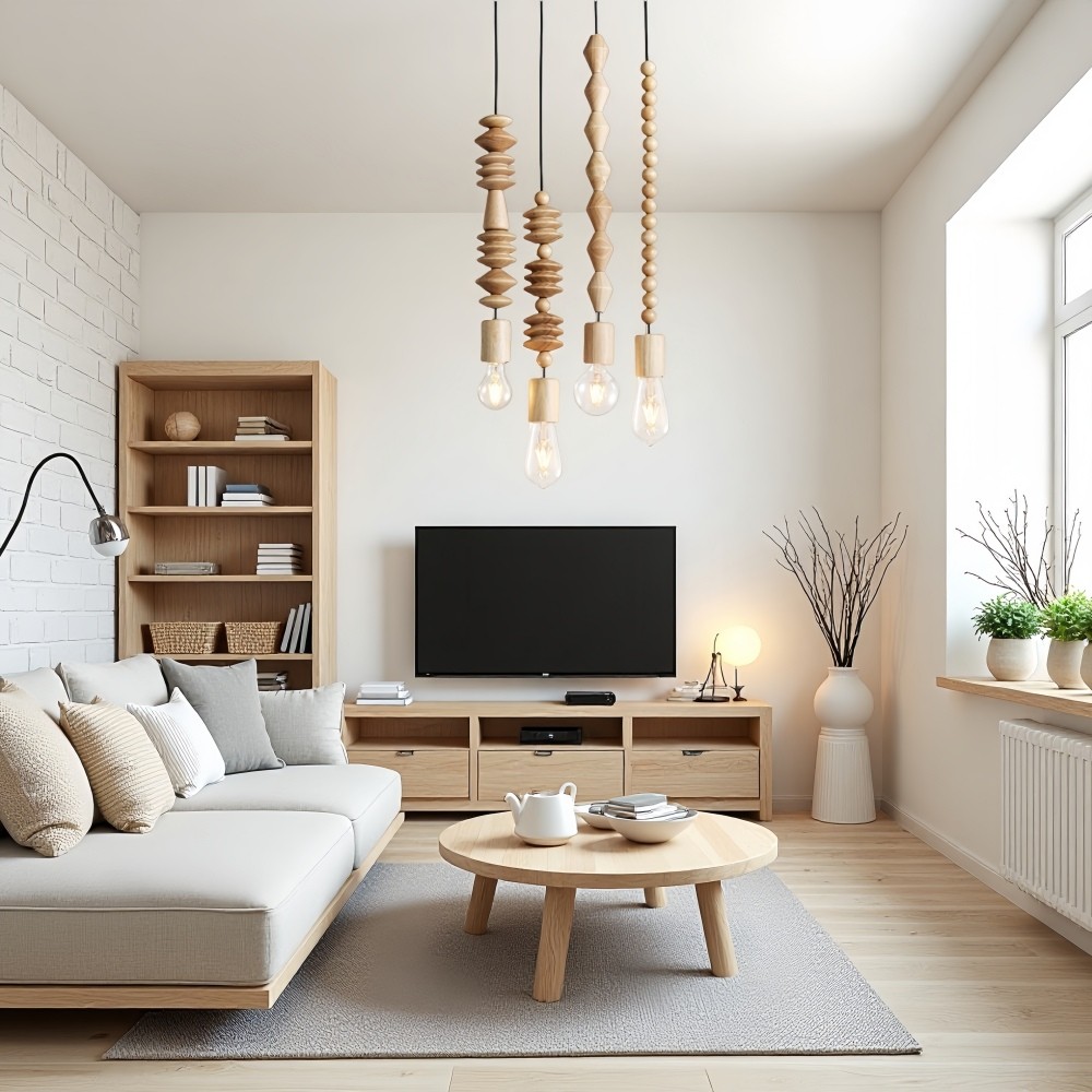 Hanglamp met Houten Kralen - Retro Snoerlamp voor Woonkamer HL1063