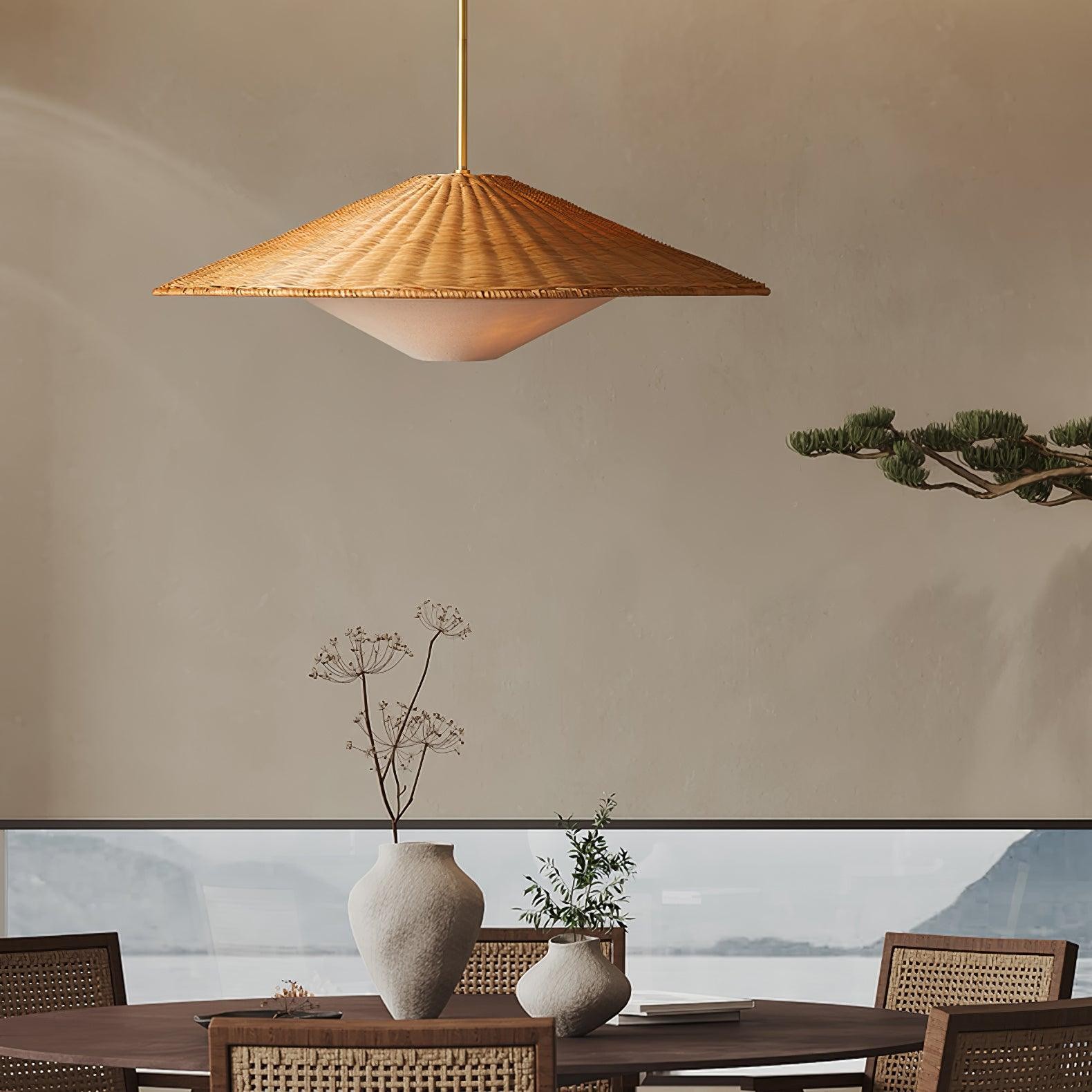 Hanglamp in de vorm van een rotan hoed, geschikt voor de woonkamer HL796