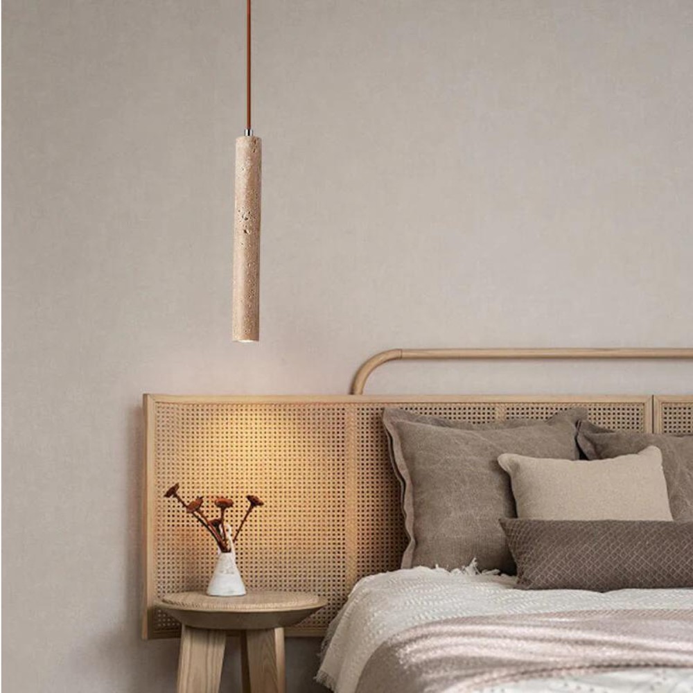 Moderne hanglamp HL3410 met marmeren travertin cilinder.