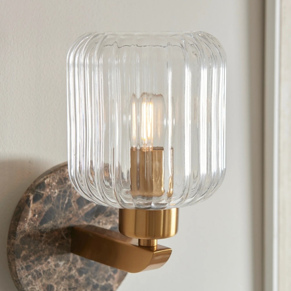 Korlisse Moderne Marmeren Wandlamp - Vintage Messing & Helder Glas Accentlamp voor Woonkamer en Hal HL2145