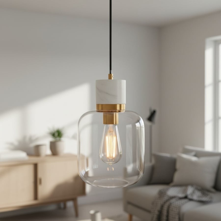 Korlisse Hanglamp van natuursteen en glas - Stijlvolle lamp voor de woonkamer of zitkamer HL2124