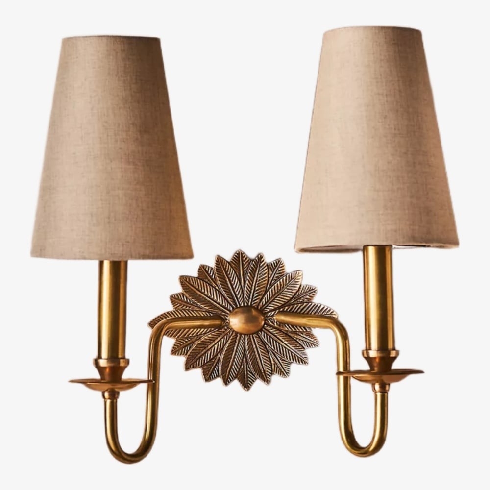 Duova dubbele wandlamp - Antiek messing metaal en linnen kappen voor slaapkamer of studeerkamer HL1896