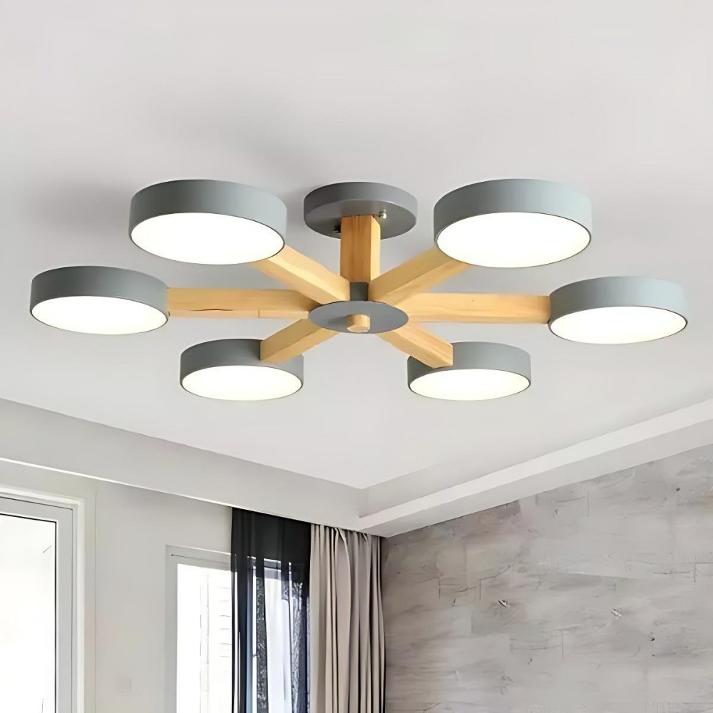 Nordic Wood Plafondlamp - Schijfvormige Lamp voor Woonkamer HL1351