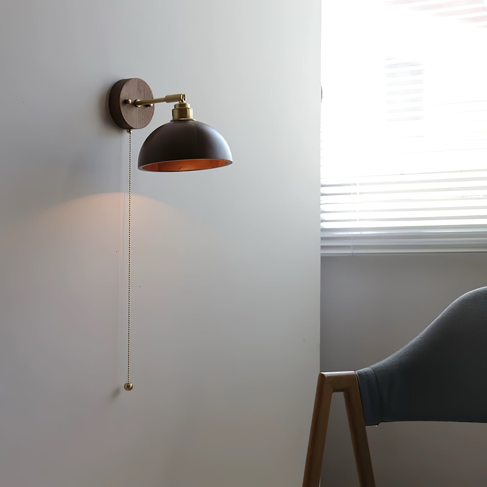 Vintage komvormige houten Rhett Pull wandlamp HL1110