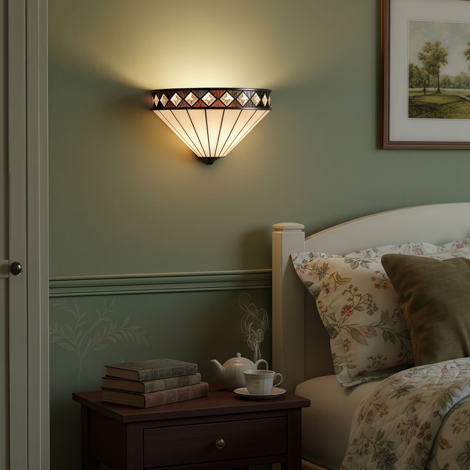 TF Fargo Art Deco wandlamp met diamantmotief - Glazen wandlamp voor hal en slaapkamer HL2181