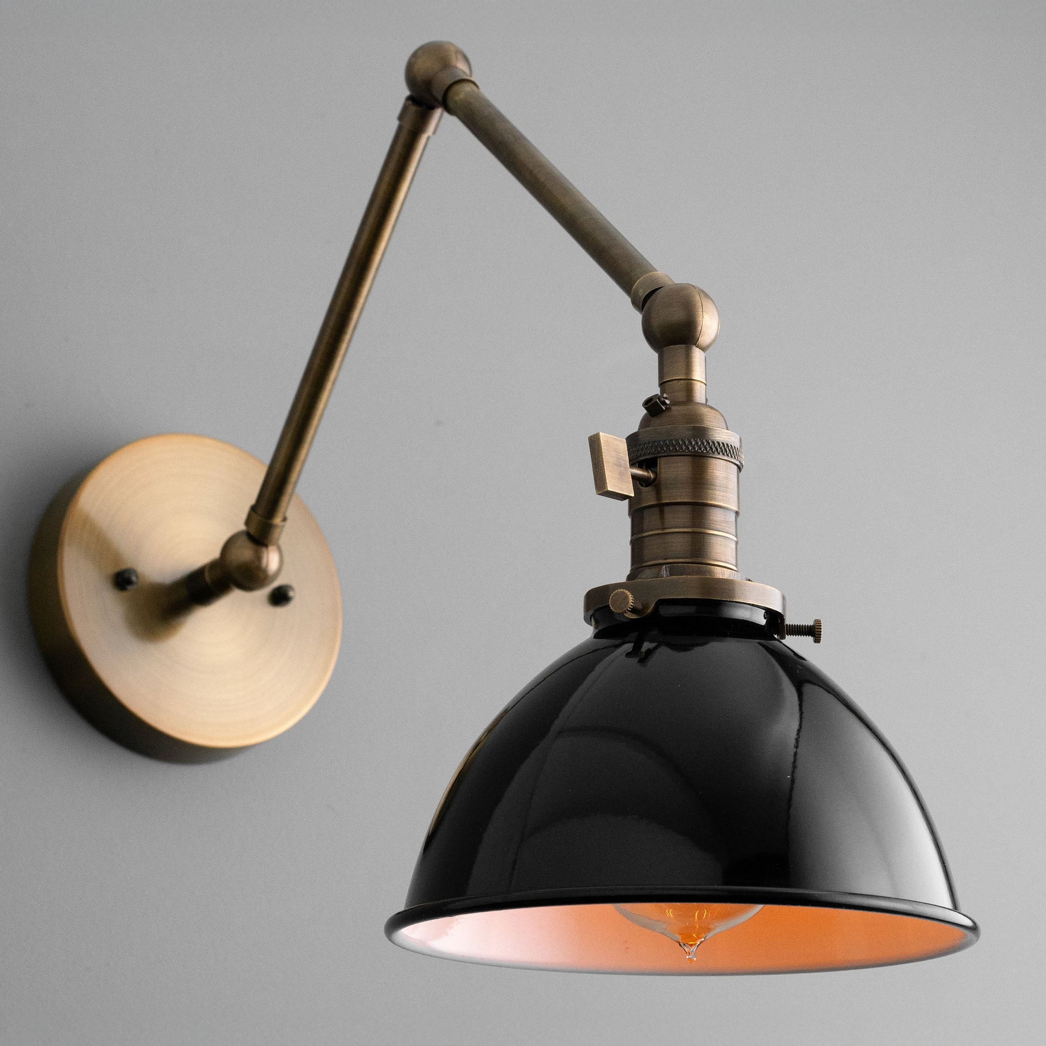 Conique metalen vintage industriële wandlamp met zwenkarm - verstelbare koepelvormige kap voor studie HL1675