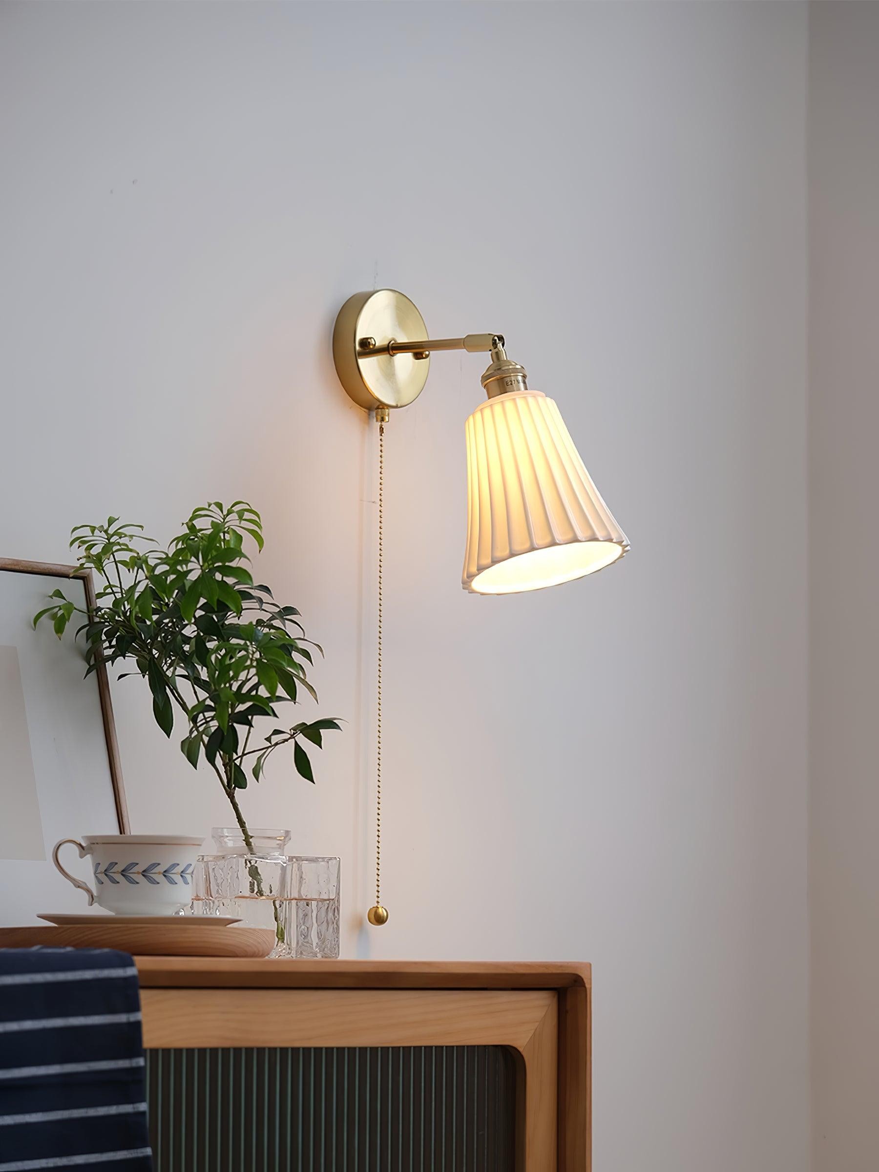Moderne trekkoord metalen keramiek binnenwandlamp voor slaapkamer HL863