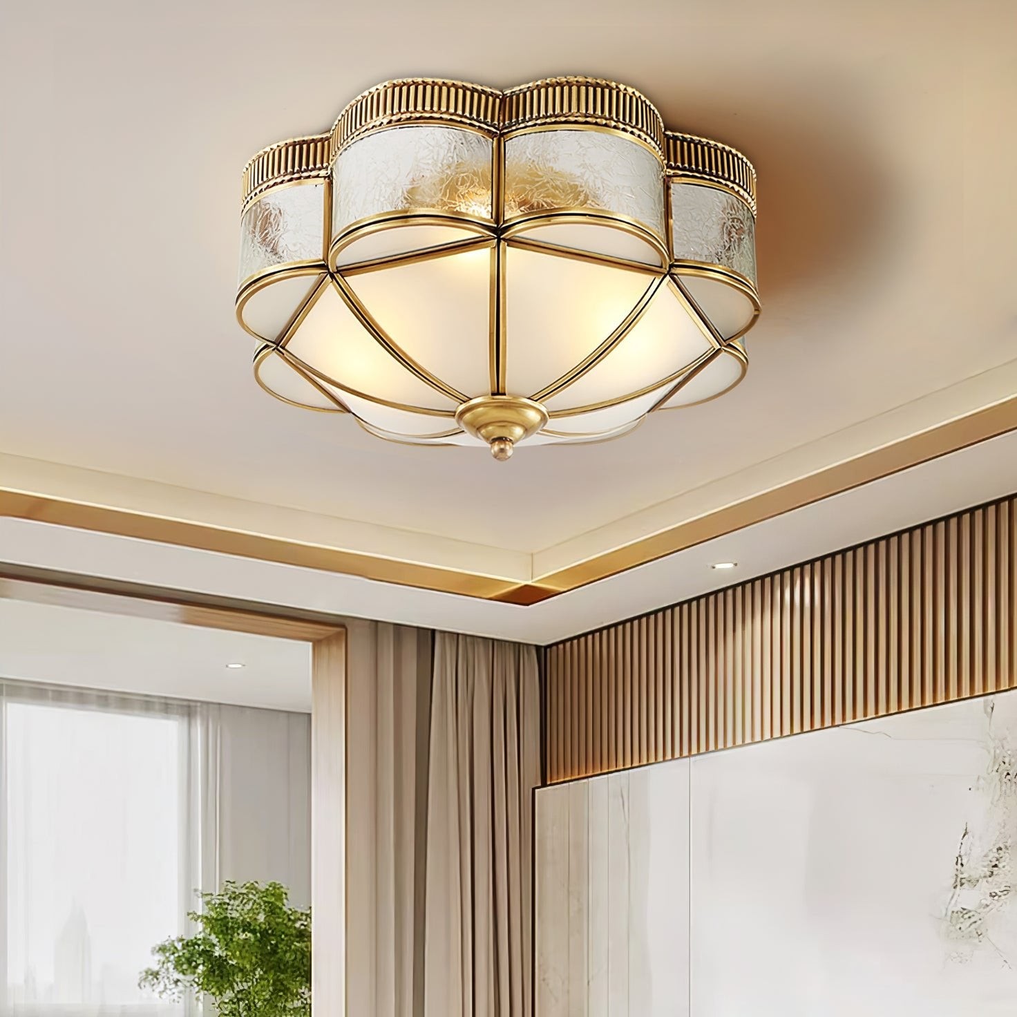 Plafondlamp met koepel van messing HL391