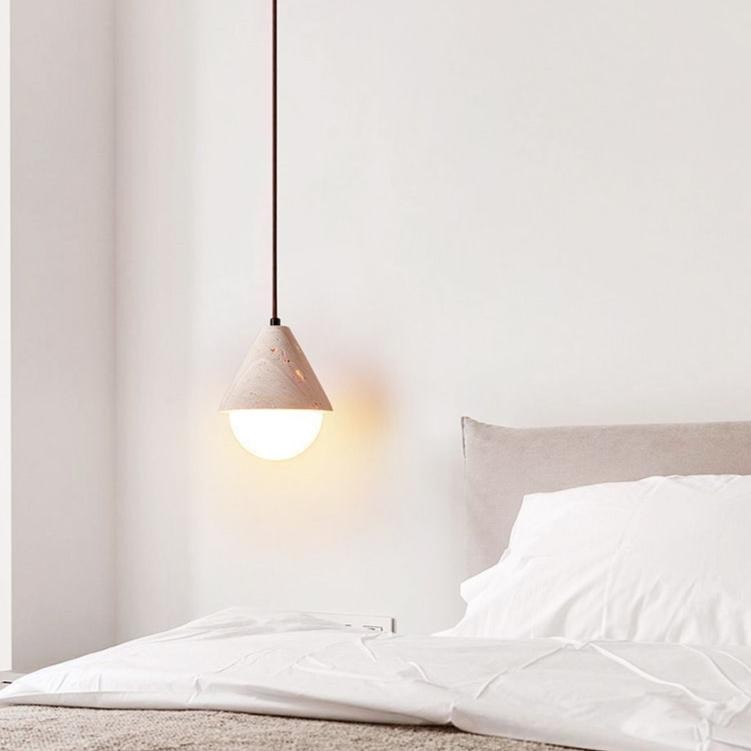 Hanglamp HL3449 van geel travertijn met crèmekleurige afwerking