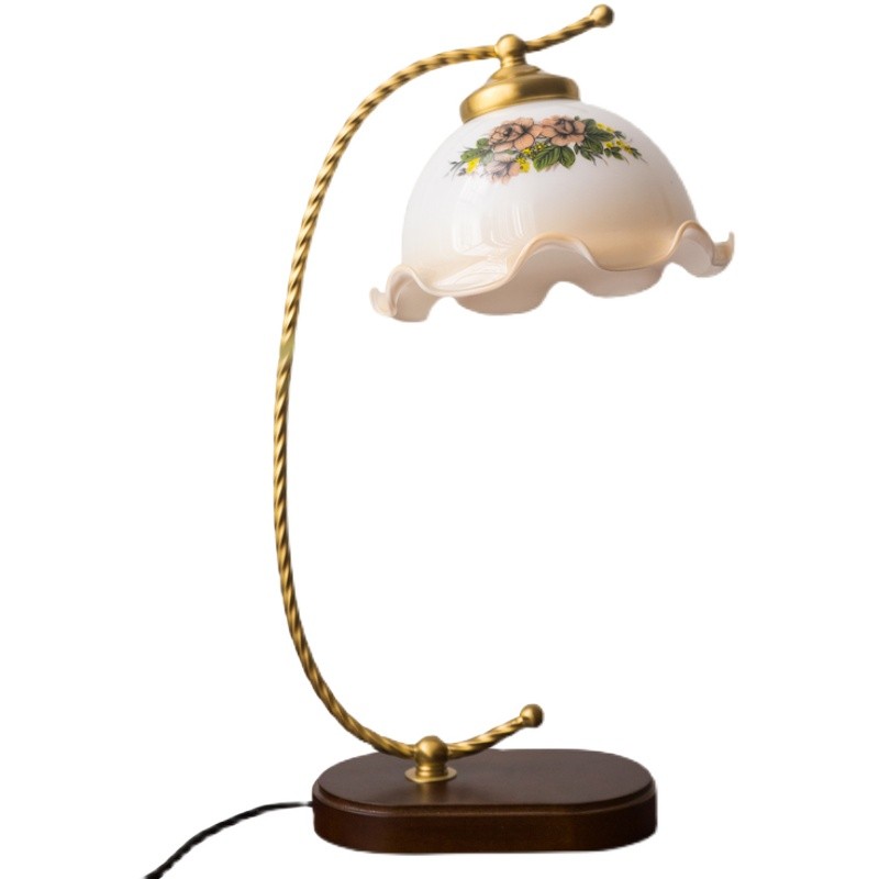 Mid Century Vintage Messing Glazen Bloem Tafellamp HL26