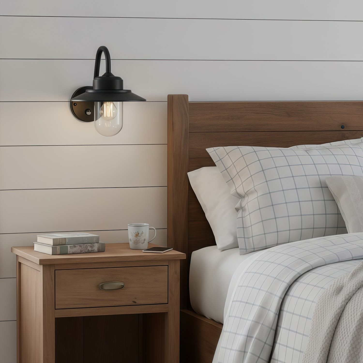 Trevanta wandlamp met gebogen arm - zwart gelakte sensorlamp in lantaarnstijl voor kleine ruimtes HL2094
