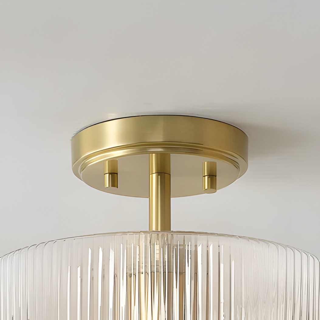 Rivora plafondlamp met ribbels en glazen kap - Moderne plafondlamp in landelijke stijl voor slaapkamer en hal HL2427