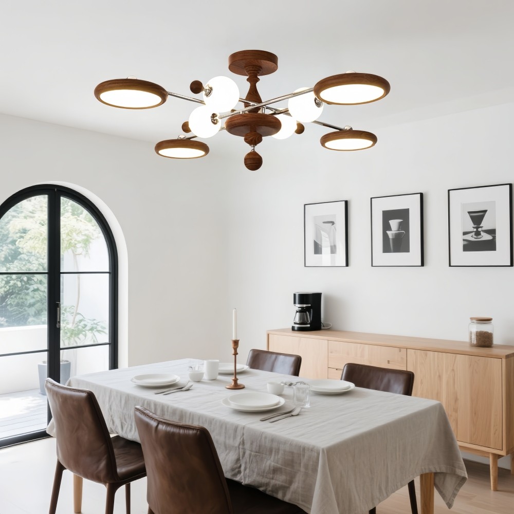 Walnoot Sputnik Plafondlamp - Retro Vertakte Lamp voor Slaapkamer HL1325
