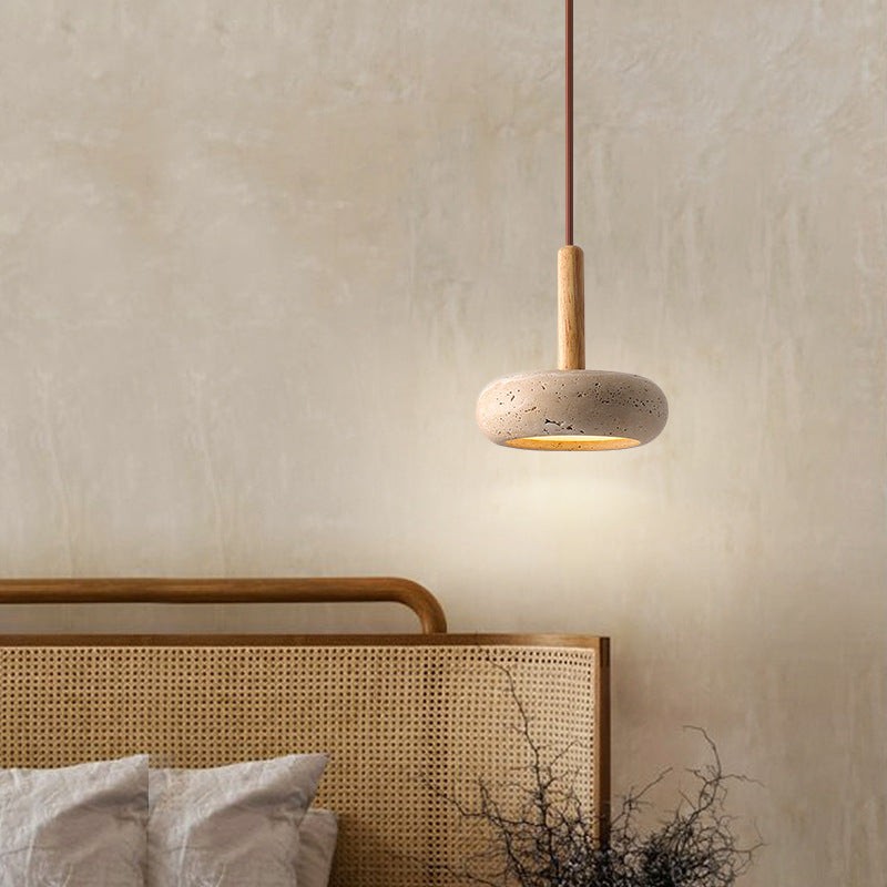 Traditionele Japanse ronde houten travertijn hanglamp HL934