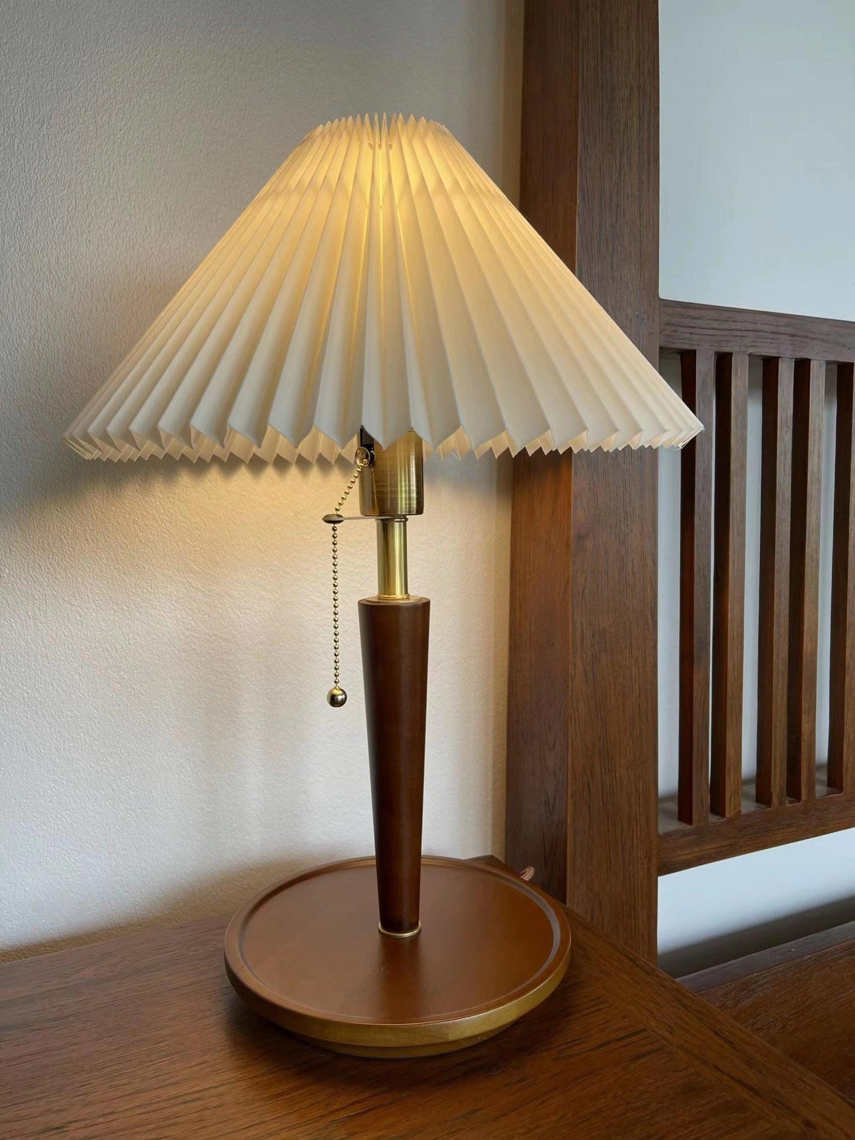 Nordic Retro Geplooide Stoffen Houten Tafellamp Voor Slaapkamer HL482