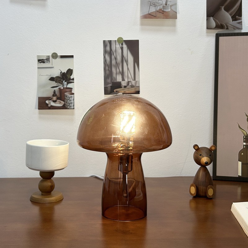 Retro Paddestoel Bruin Glazen Tafellamp HL175