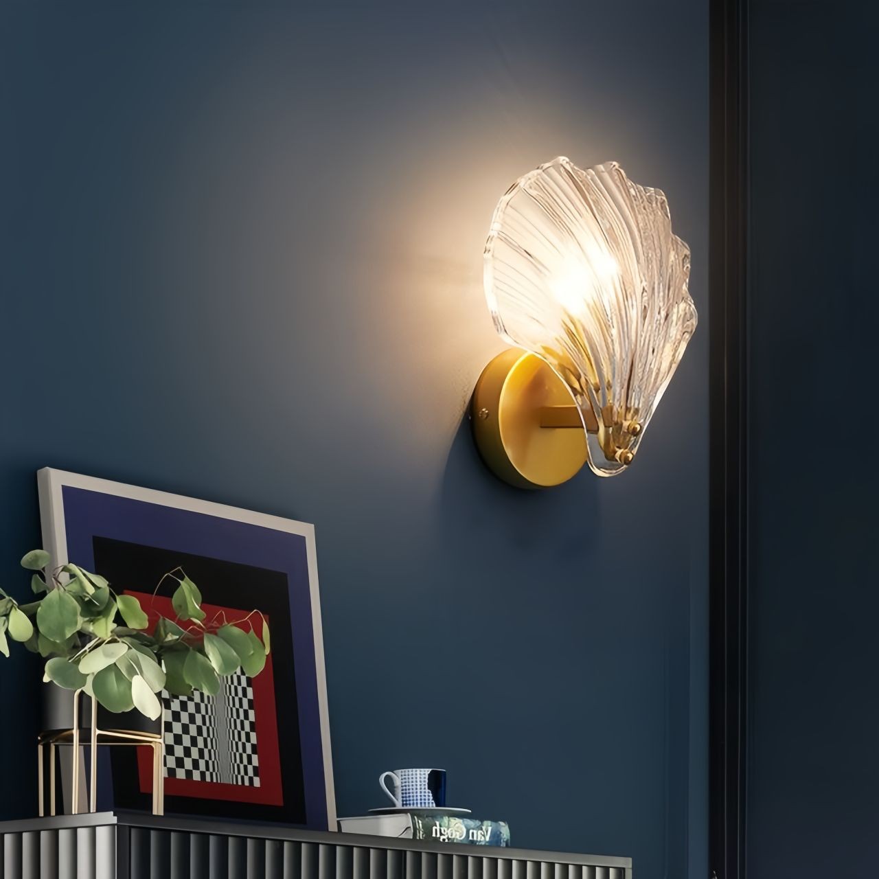 Moderne glazen design wandlamp in schelpvorm HL61