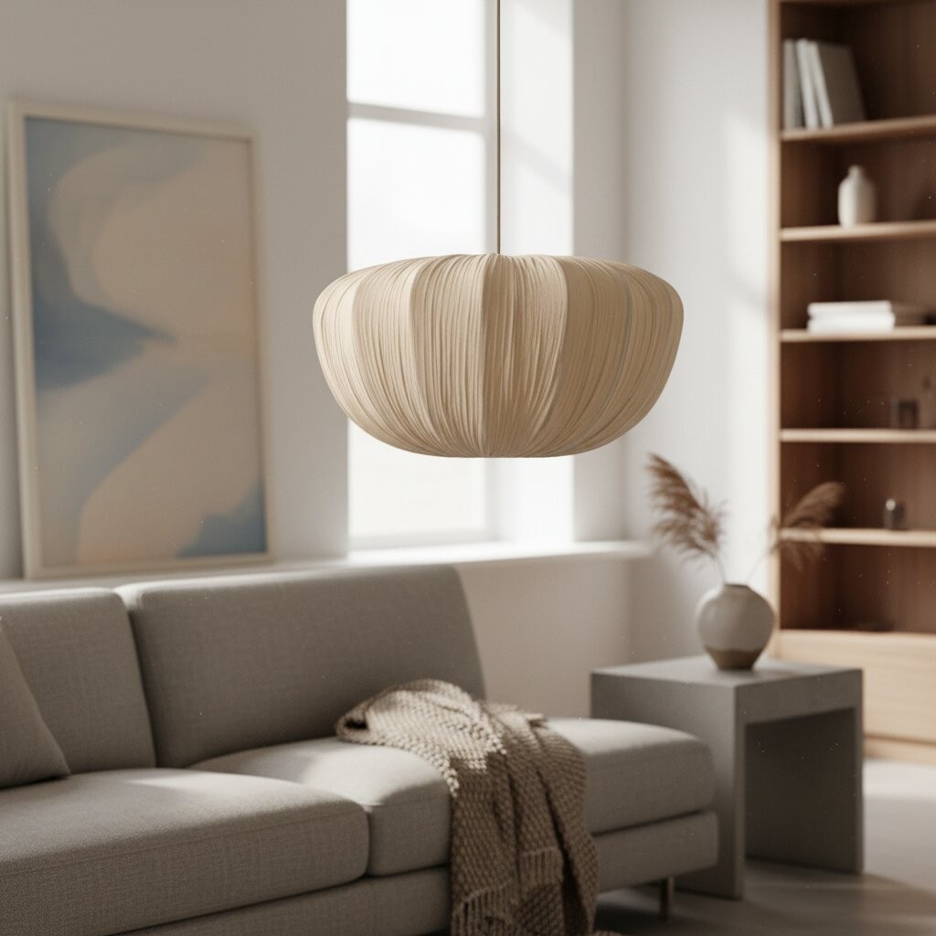 Linbron hanglamp – Moderne lamp met zachte linnen kap en gebogen frame voor de eetkamer HL2282
