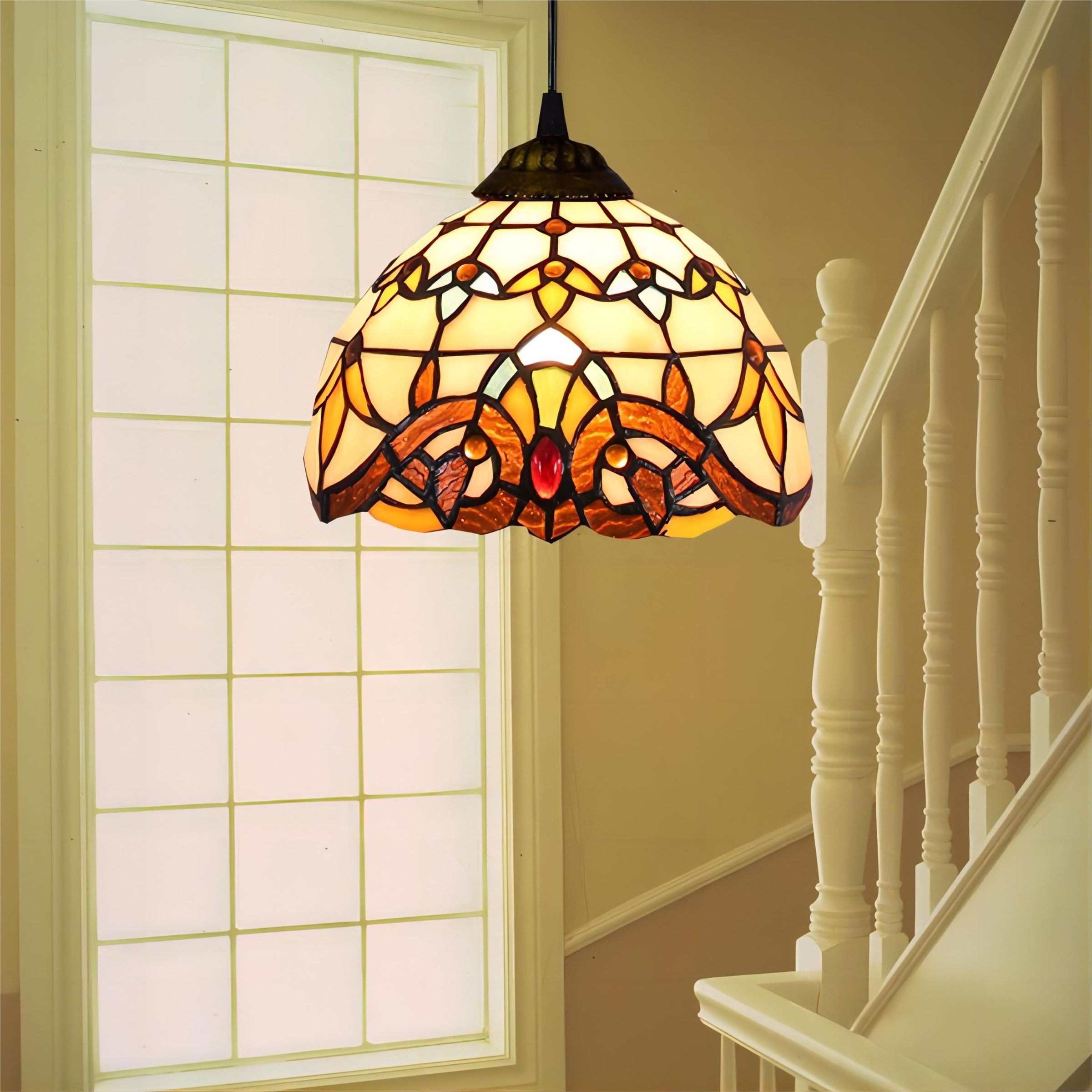 Hanglamp In Vintage Gekleurd Glas In Tiffany Stijl HL13