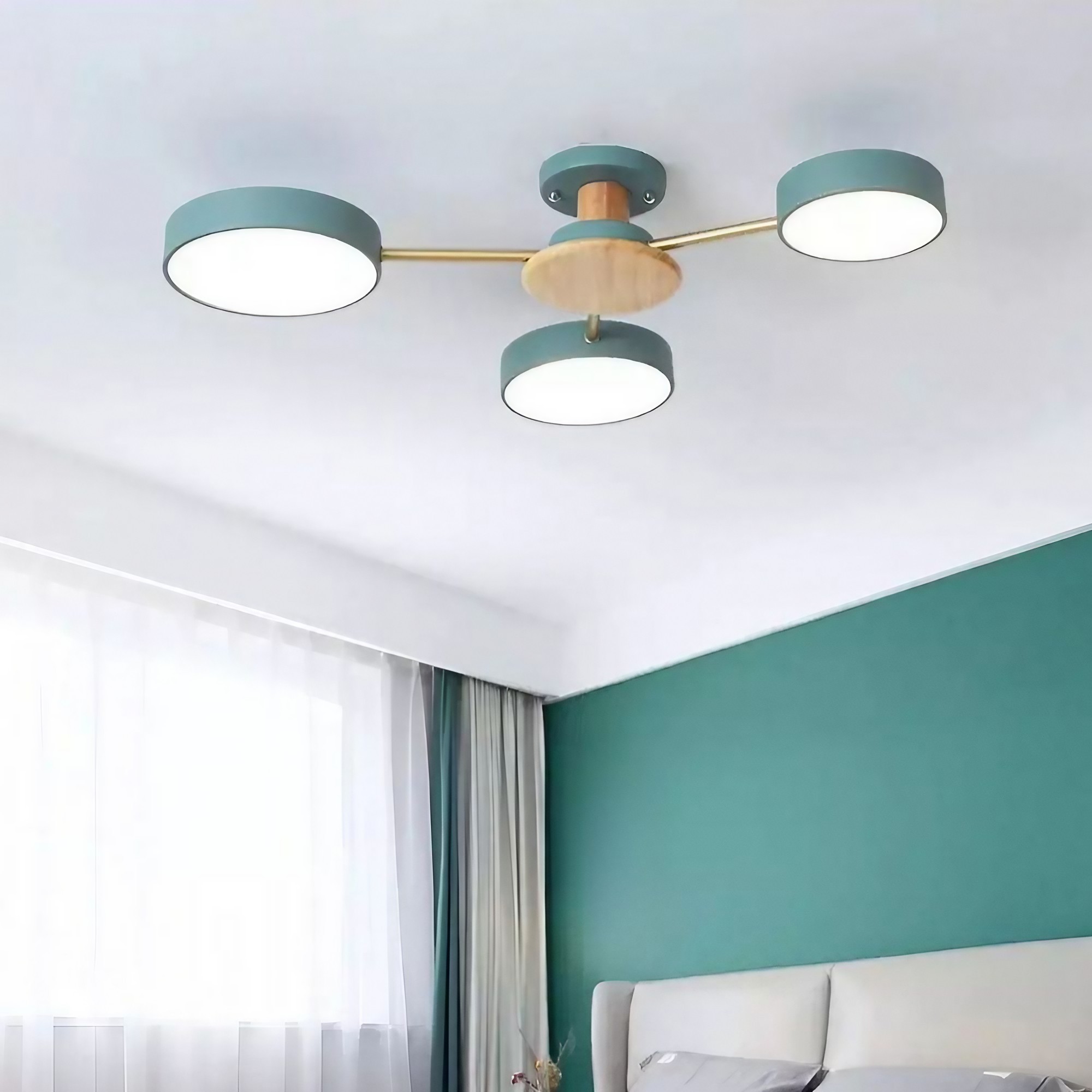 Moderne plafondlamp met takkenschijf - LED-lamp van hout voor eetkamer HL1345